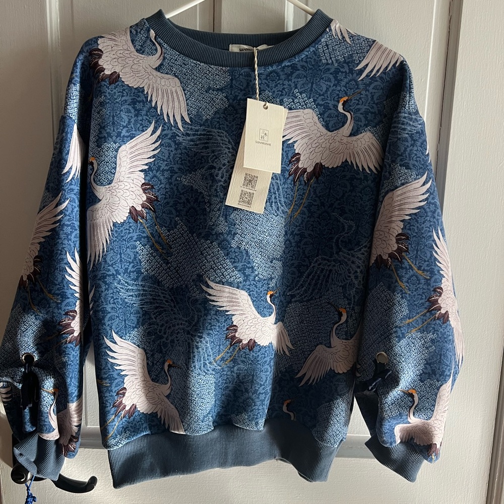 Blue Crane Pattern Sweater